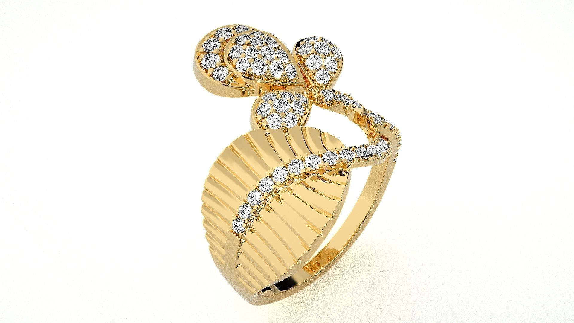  Flower Italian High Jewelry Diamond Cocktail Ring 3dm renders  3D print model_9