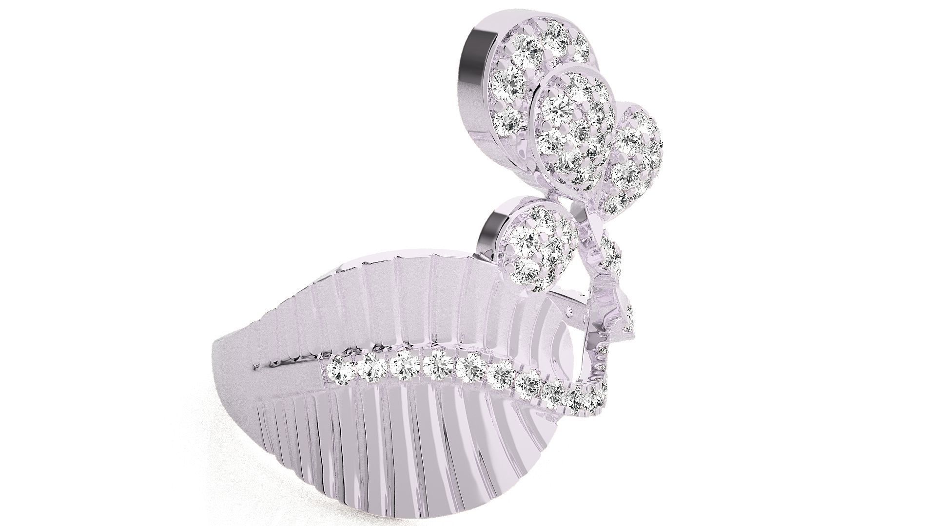  Flower Italian High Jewelry Diamond Cocktail Ring 3dm renders  3D print model_6