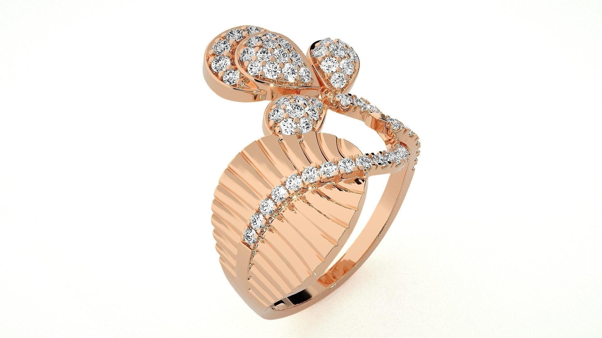  Flower Italian High Jewelry Diamond Cocktail Ring 3dm renders  3D print model_4