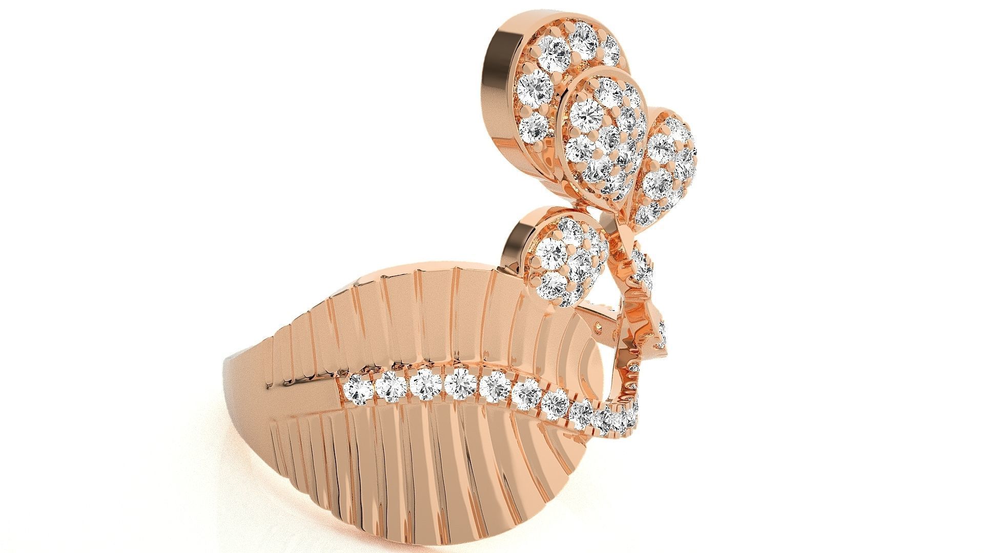  Flower Italian High Jewelry Diamond Cocktail Ring 3dm renders  3D print model_3