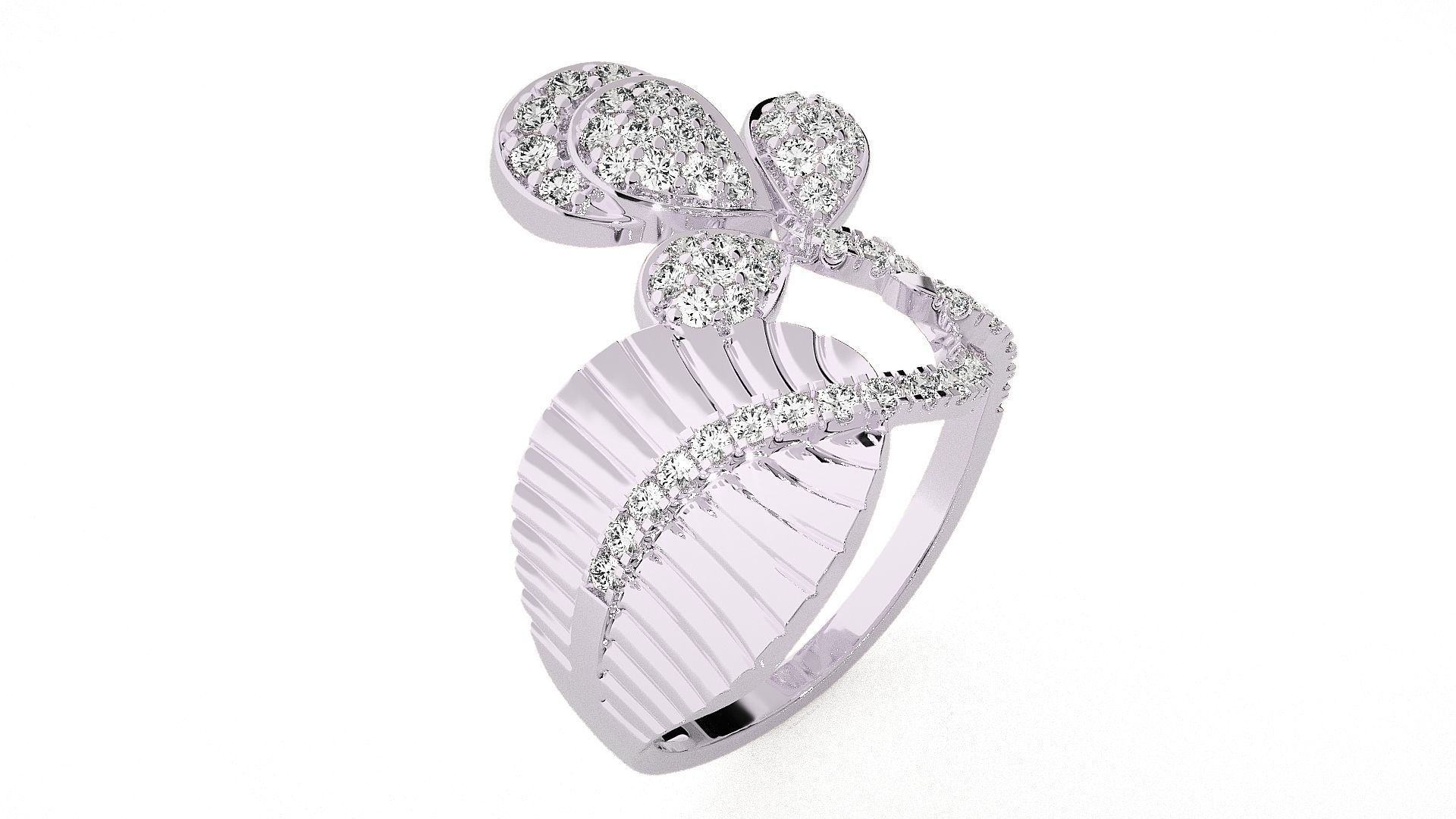  Flower Italian High Jewelry Diamond Cocktail Ring 3dm renders  3D print model_7