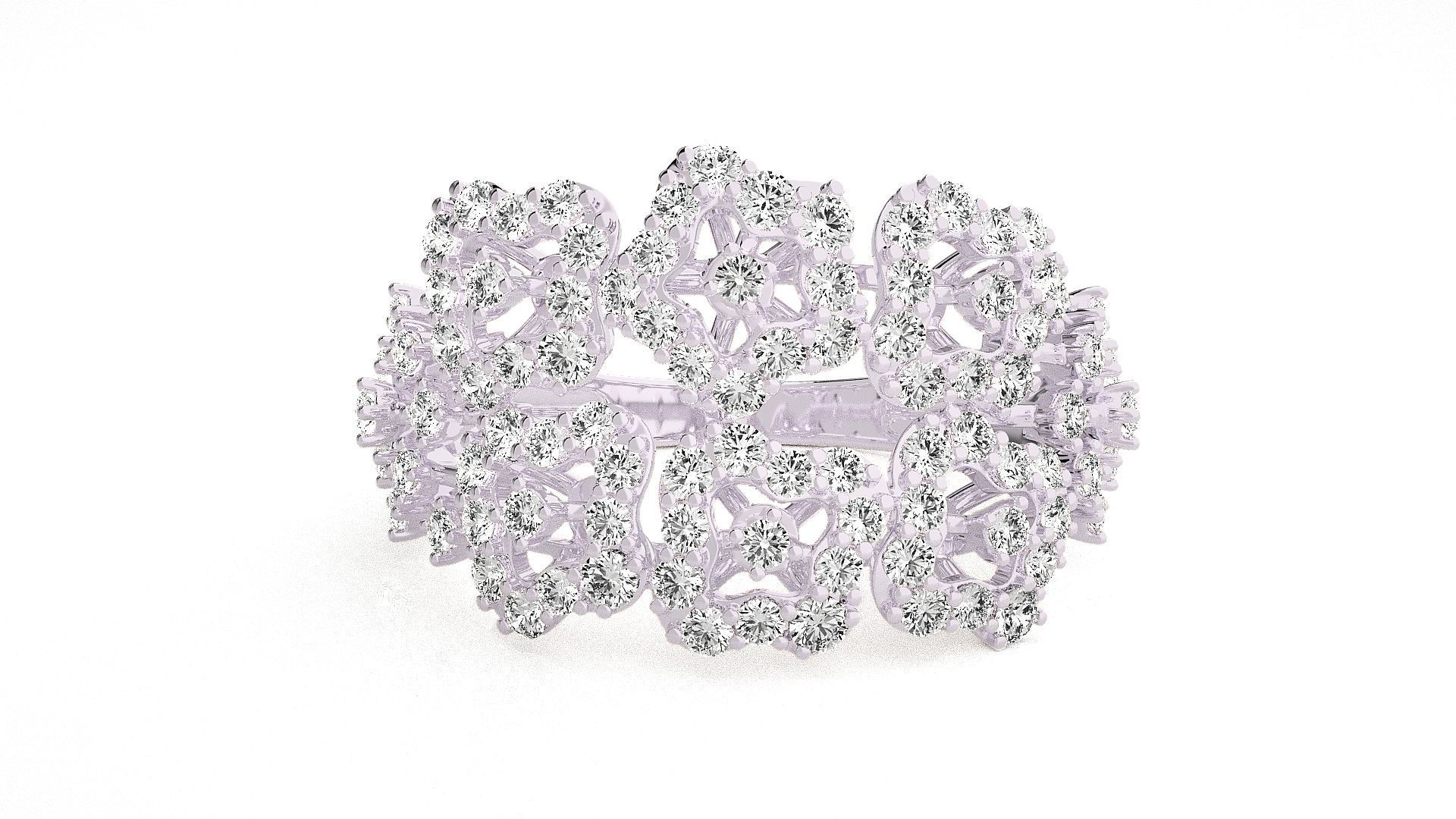  Flower Italian High Jewelry Diamond Cocktail Ring 3dm renders  3D print model_5