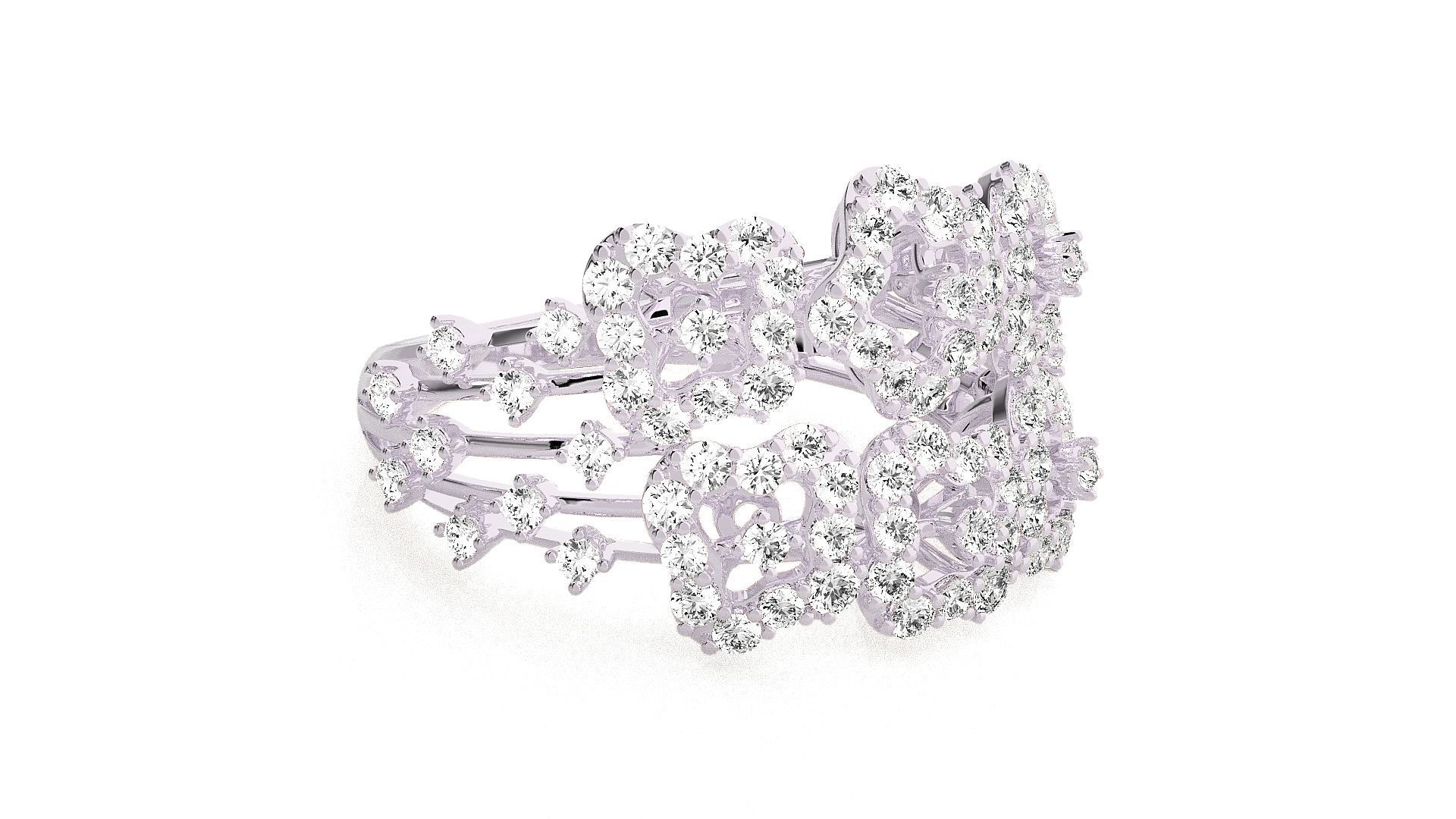  Flower Italian High Jewelry Diamond Cocktail Ring 3dm renders  3D print model_6