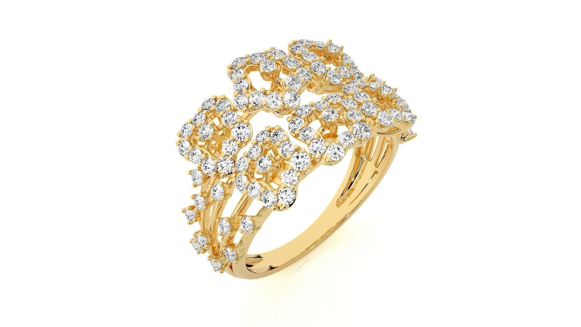  Flower Italian High Jewelry Diamond Cocktail Ring 3dm renders  3D print model_9