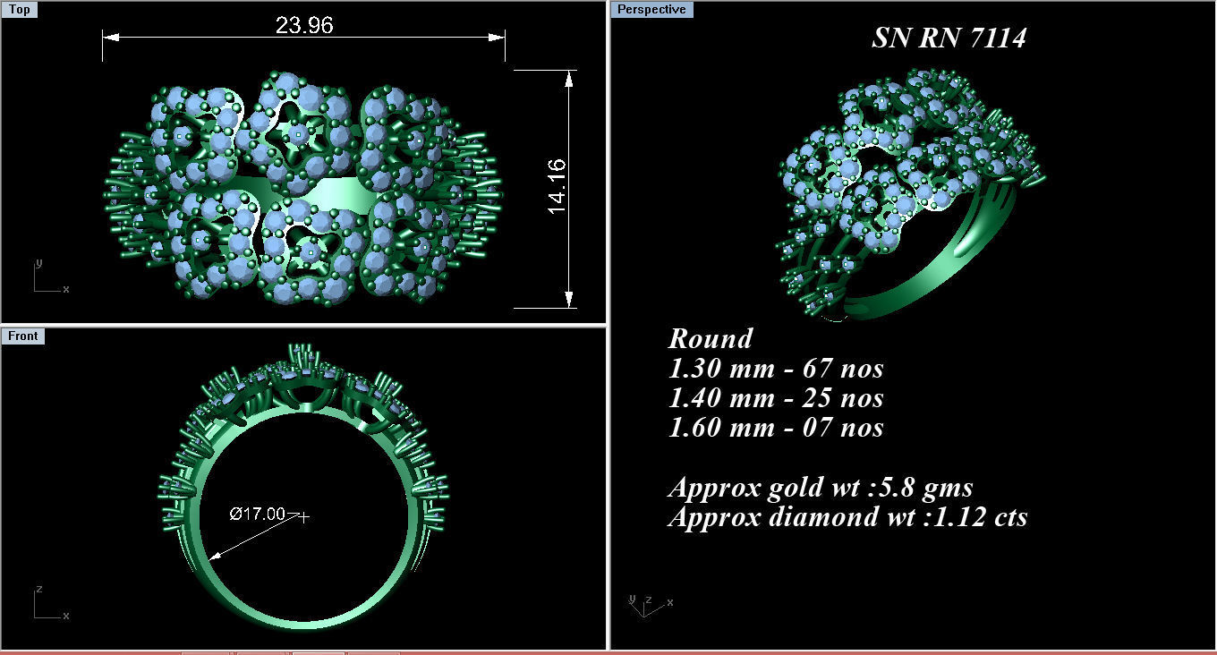  Flower Italian High Jewelry Diamond Cocktail Ring 3dm renders  3D print model_2