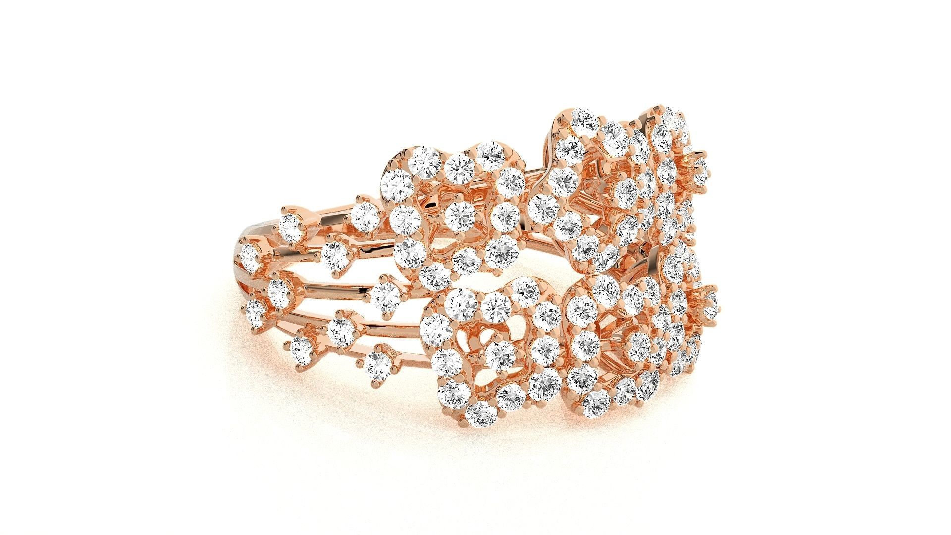  Flower Italian High Jewelry Diamond Cocktail Ring 3dm renders  3D print model_3