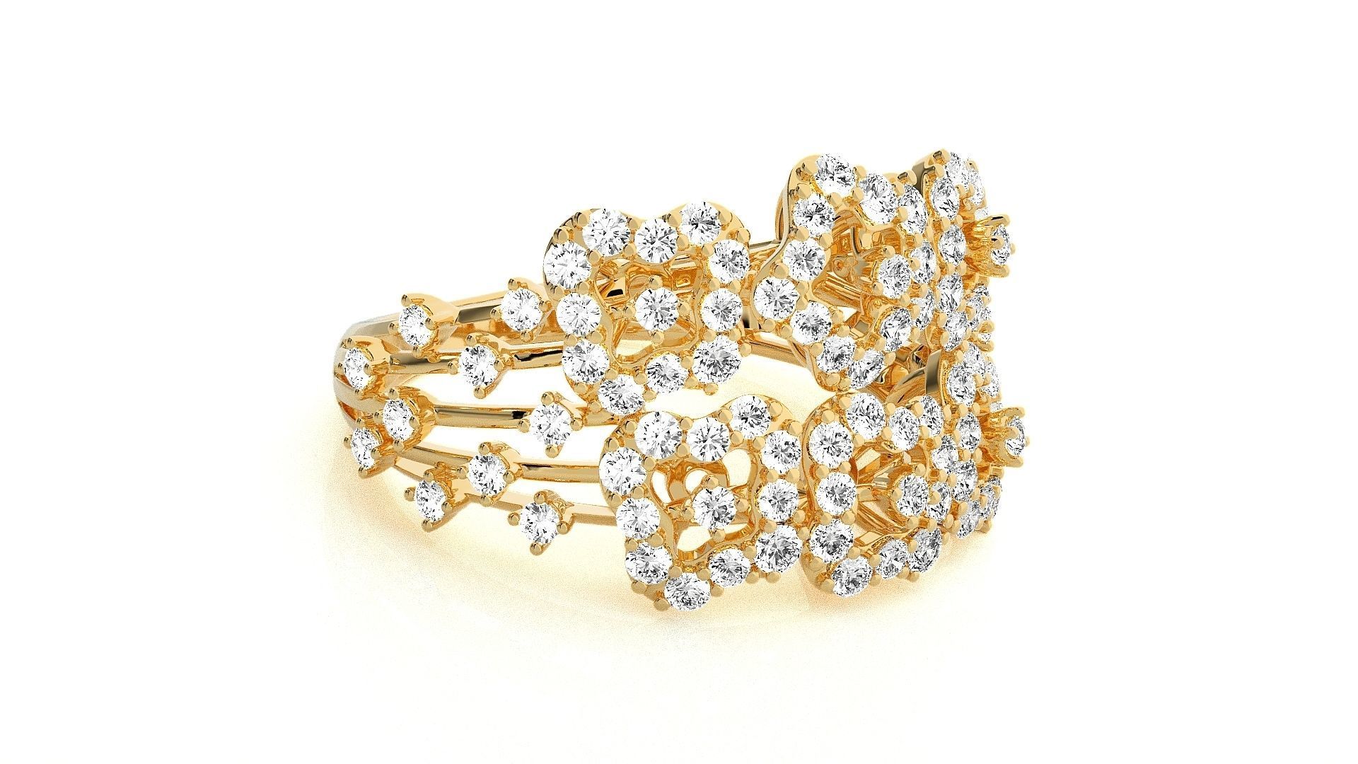  Flower Italian High Jewelry Diamond Cocktail Ring 3dm renders  3D print model_8
