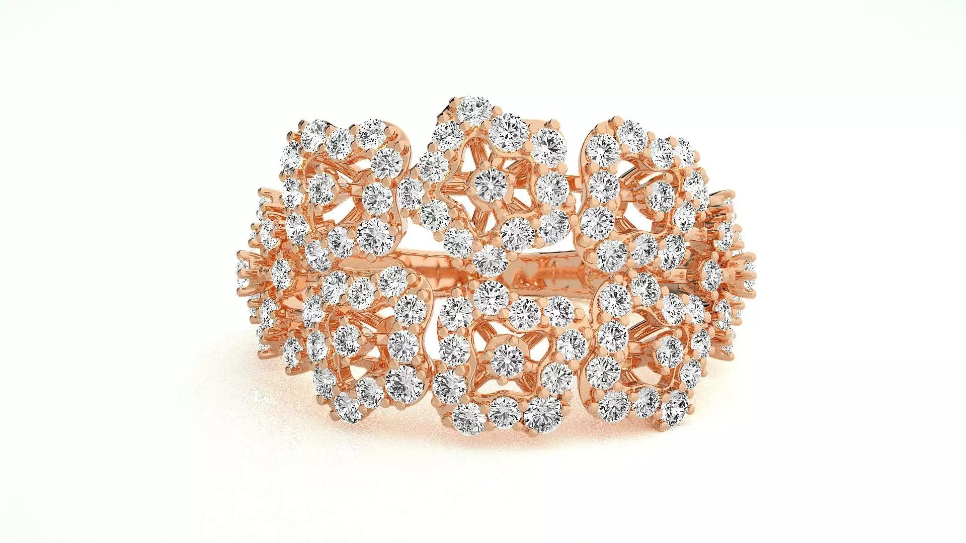  Flower Italian High Jewelry Diamond Cocktail Ring 3dm renders  3D print model_0