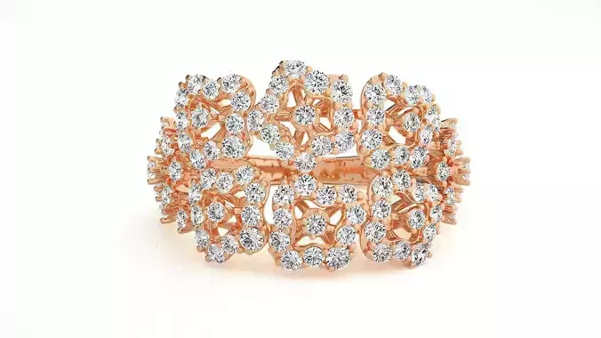  Flower Italian High Jewelry Diamond Cocktail Ring 3dm renders  3D print model