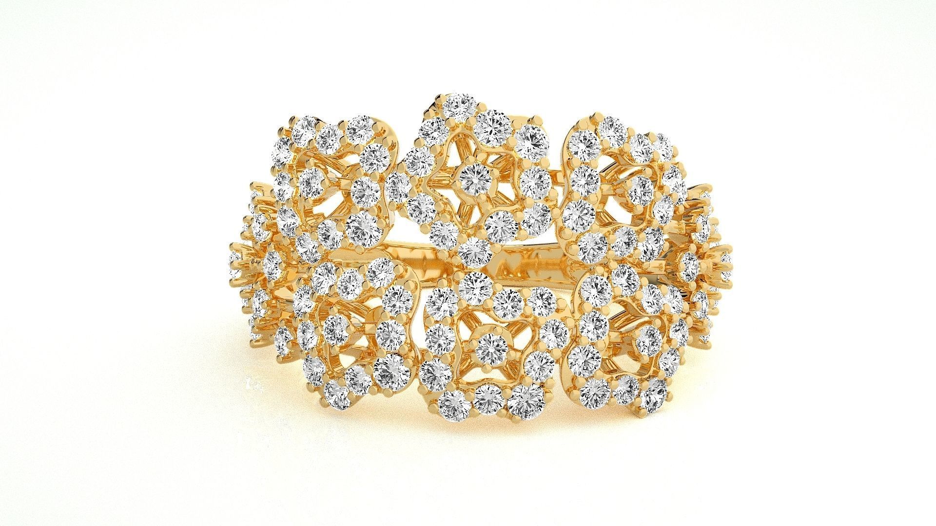  Flower Italian High Jewelry Diamond Cocktail Ring 3dm renders  3D print model_1