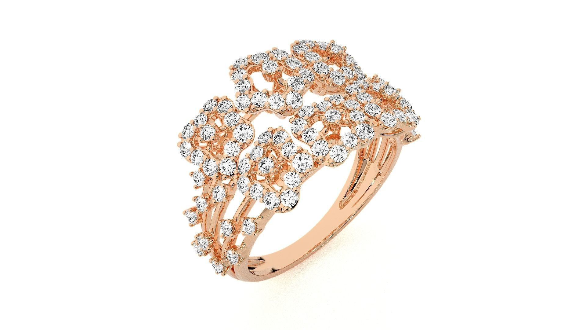  Flower Italian High Jewelry Diamond Cocktail Ring 3dm renders  3D print model_4