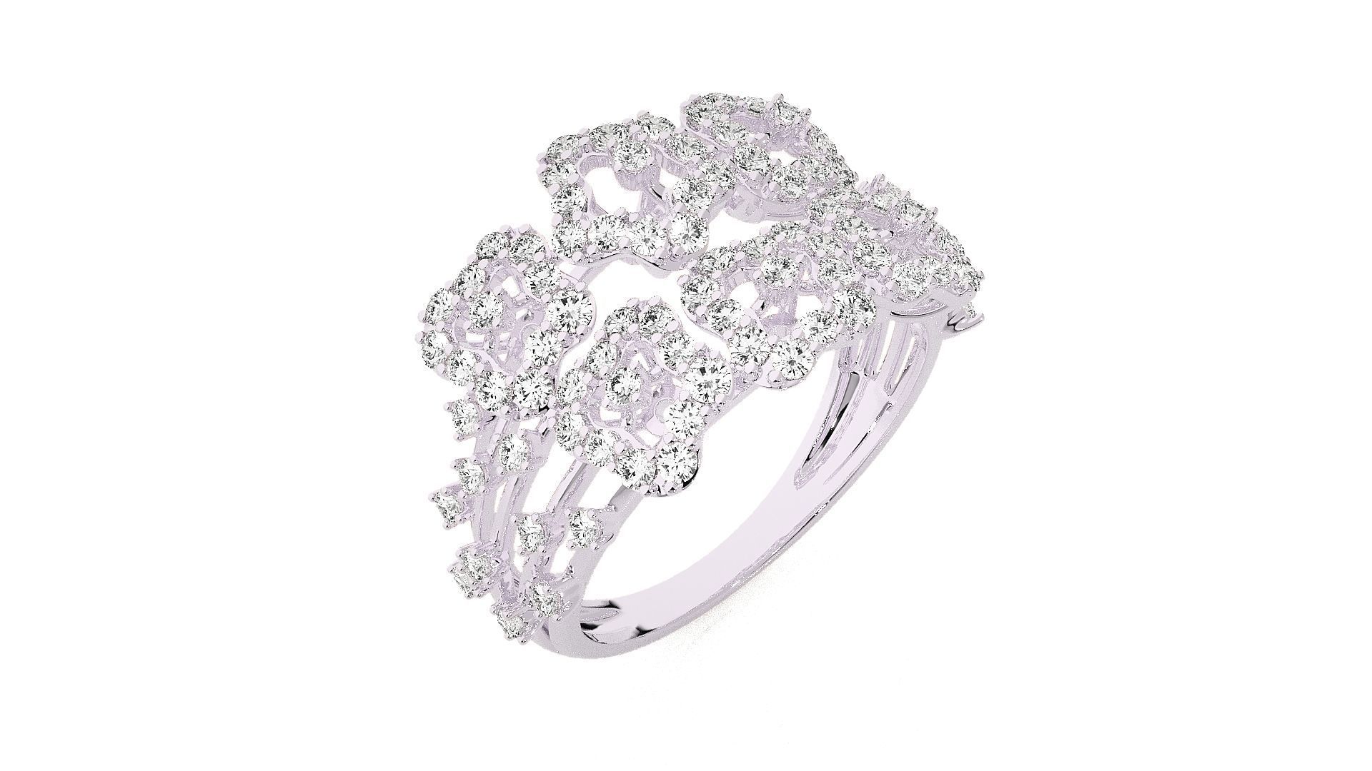  Flower Italian High Jewelry Diamond Cocktail Ring 3dm renders  3D print model_7