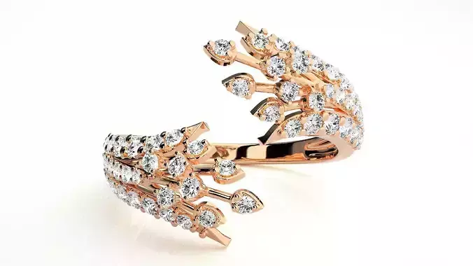Leaves Vines Italian High Jewelry Diamond Cocktail Ring 3dm 