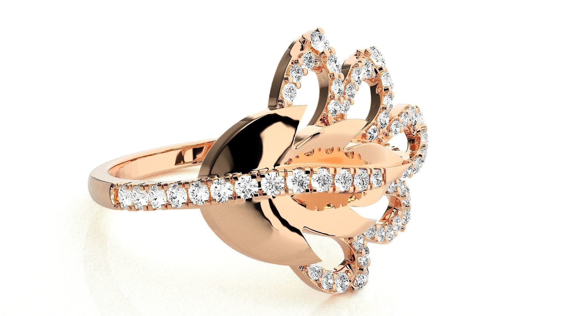  Flower Italian High Jewelry Diamond Cocktail Ring 3dm renders  3D print model_3
