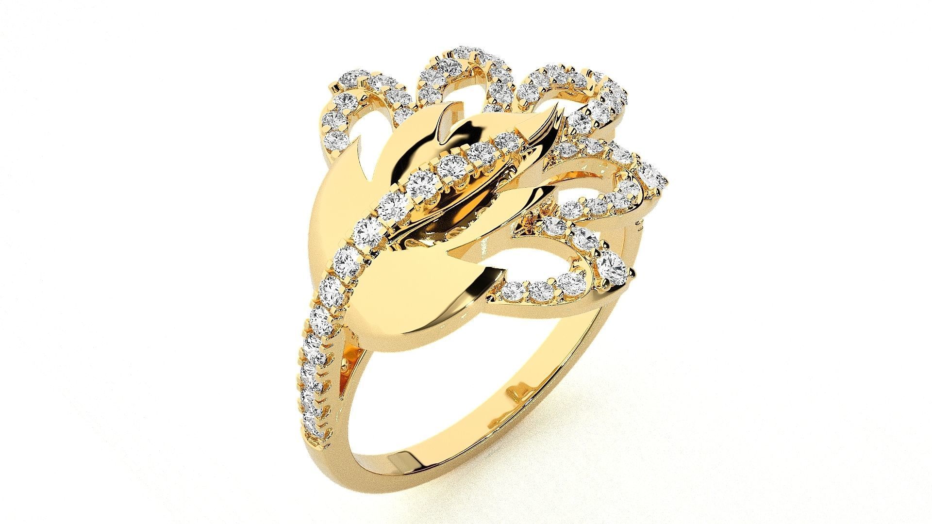  Flower Italian High Jewelry Diamond Cocktail Ring 3dm renders  3D print model_9