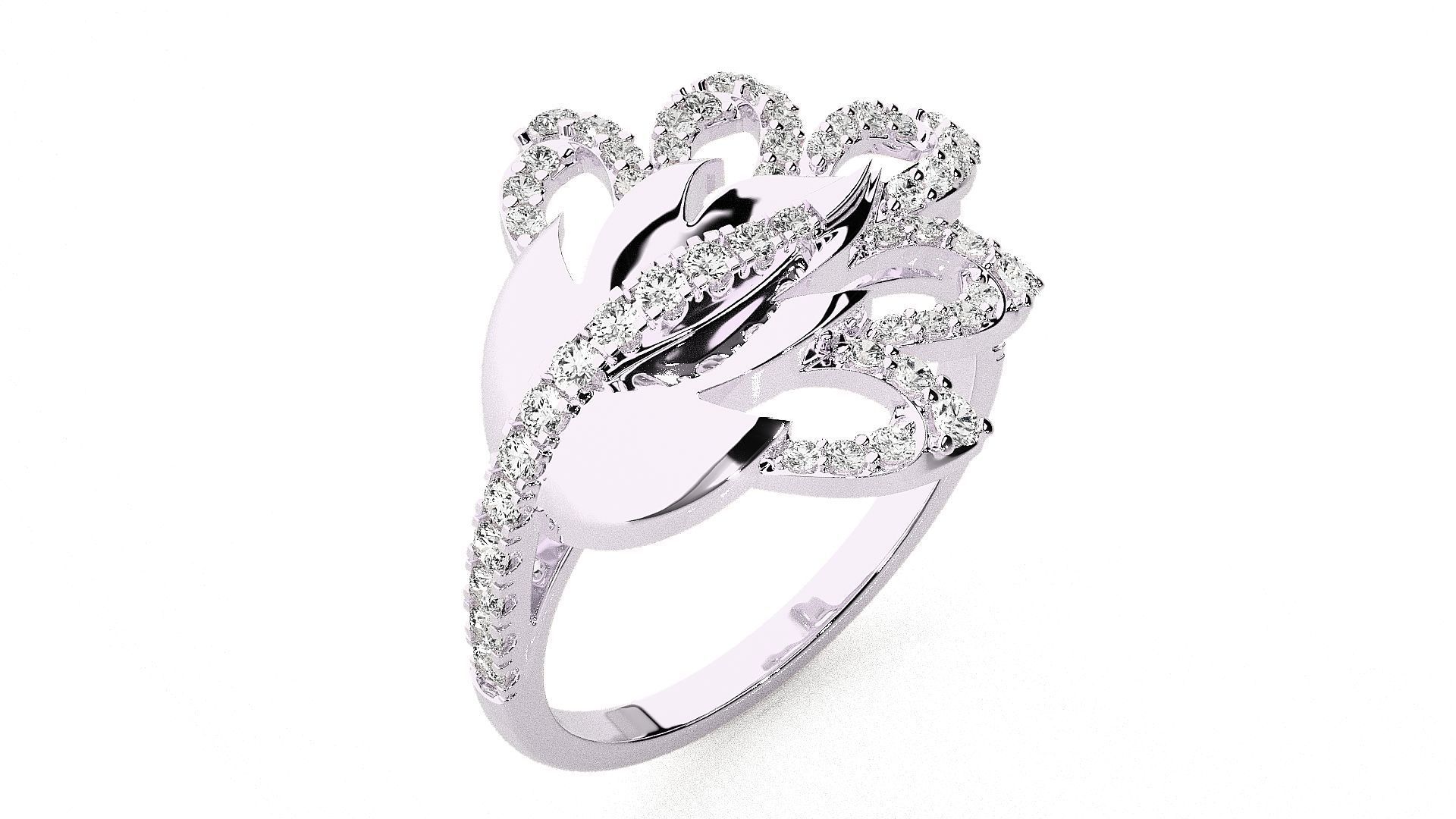  Flower Italian High Jewelry Diamond Cocktail Ring 3dm renders  3D print model_7