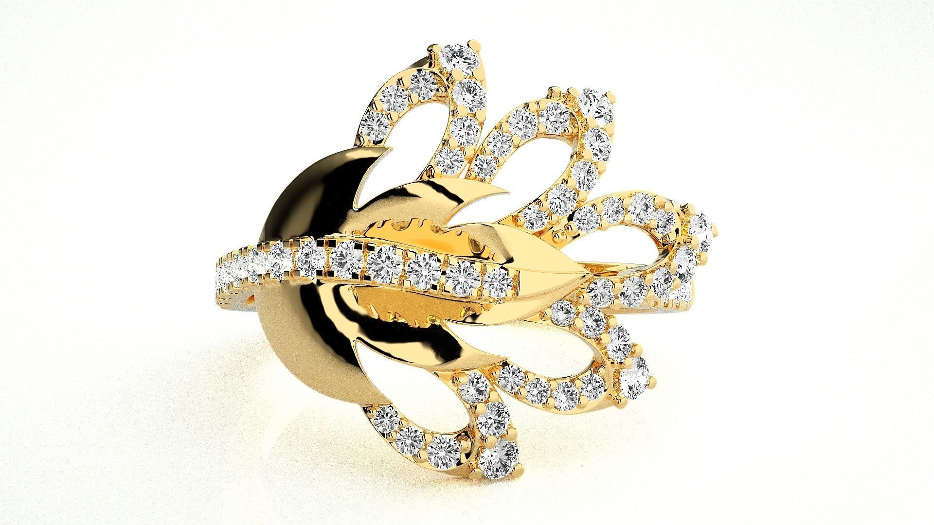  Flower Italian High Jewelry Diamond Cocktail Ring 3dm renders  3D print model_1