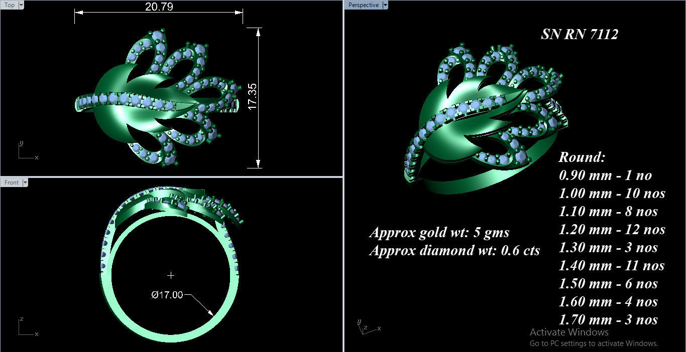  Flower Italian High Jewelry Diamond Cocktail Ring 3dm renders  3D print model_2