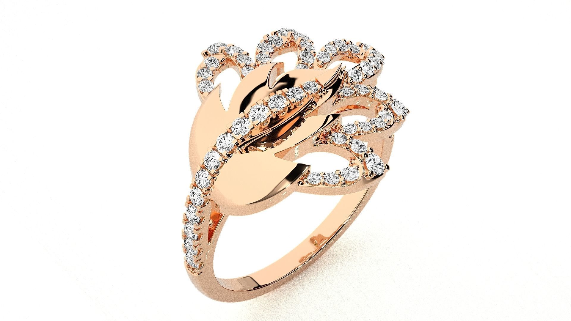  Flower Italian High Jewelry Diamond Cocktail Ring 3dm renders  3D print model_4