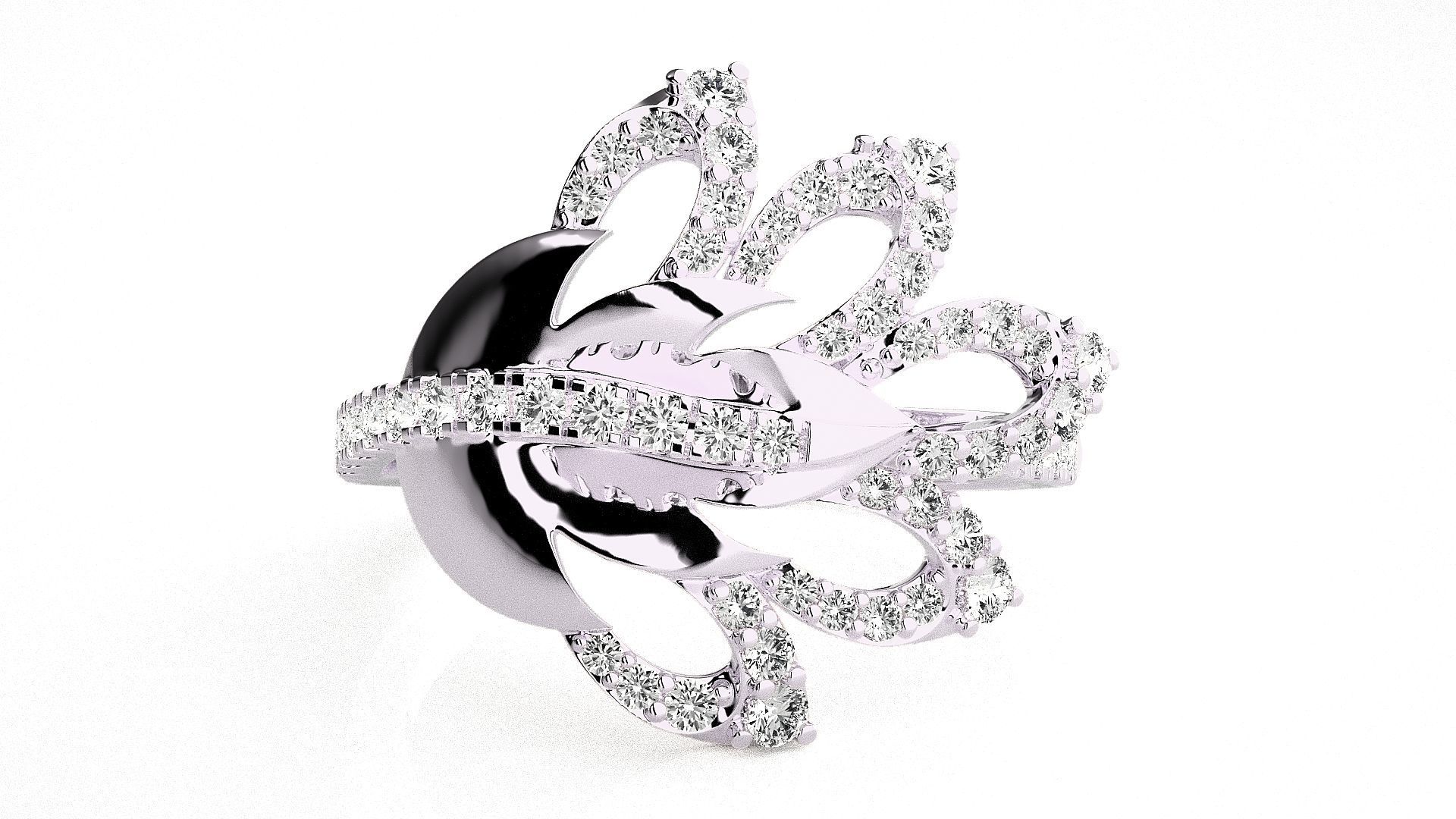  Flower Italian High Jewelry Diamond Cocktail Ring 3dm renders  3D print model_5