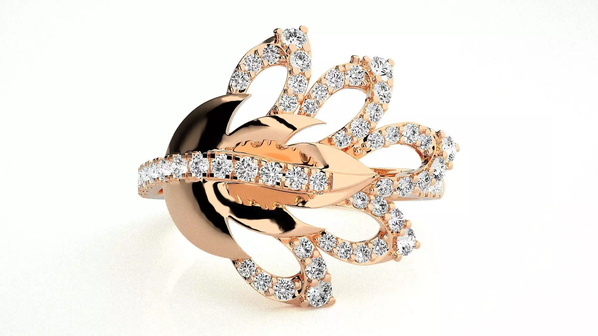  Flower Italian High Jewelry Diamond Cocktail Ring 3dm renders  3D print model_0