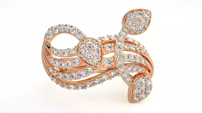 Leaf Vines Italian High Jewelry Diamond Cocktail Ring 3dm 