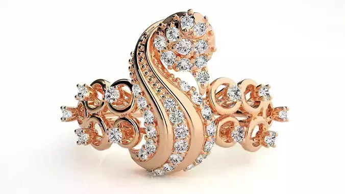 Peacock Italian High Jewelry Diamond Cocktail Ring 3dm renders 