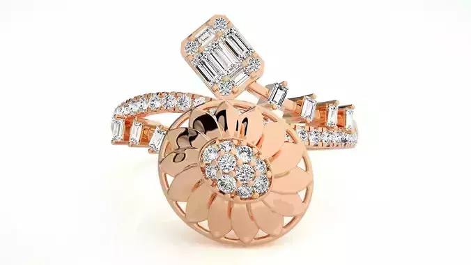 Sunflower High Jewelry Diamond Cocktail Ring 3dm stl renders 