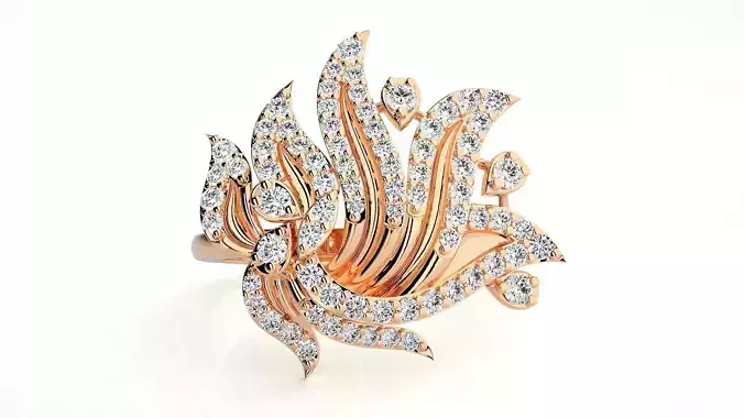 Flower High Jewelry Diamond Cocktail Ring 3dm stl renders  