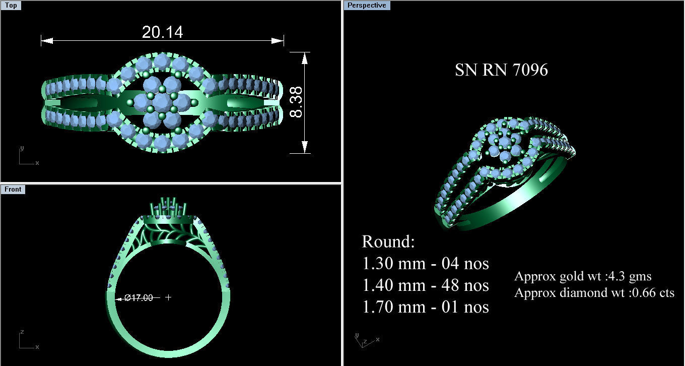  Flower Italian High Jewelry Diamond Cocktail Ring 3dm renders  3D print model_2