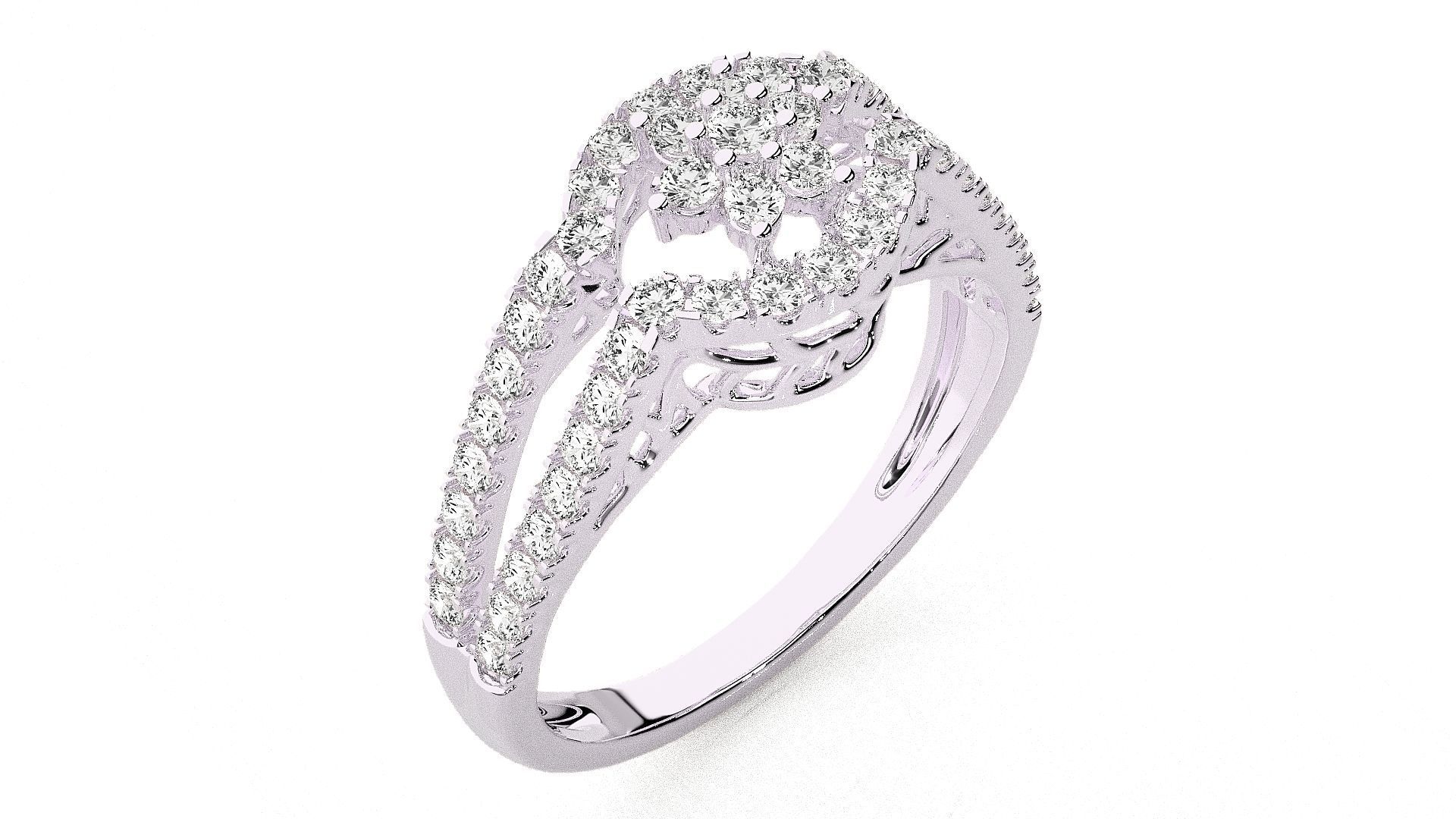  Flower Italian High Jewelry Diamond Cocktail Ring 3dm renders  3D print model_7