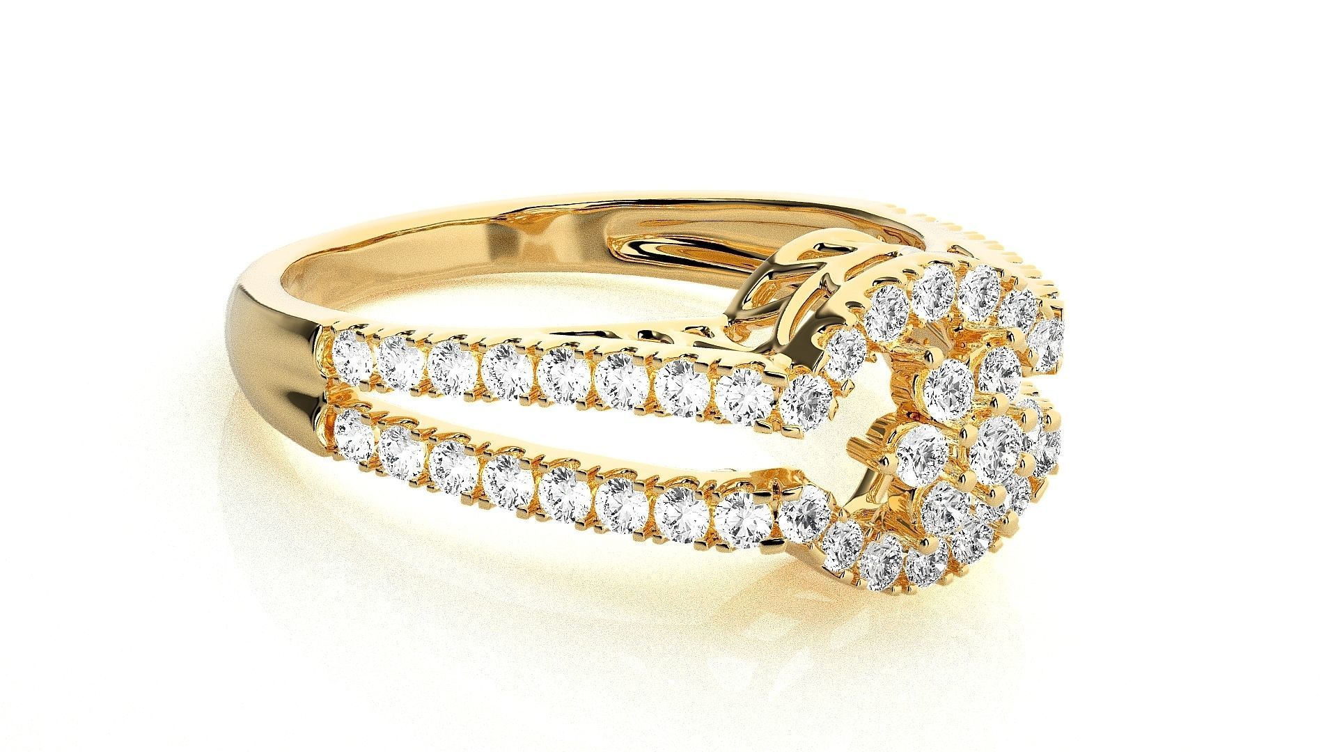  Flower Italian High Jewelry Diamond Cocktail Ring 3dm renders  3D print model_8