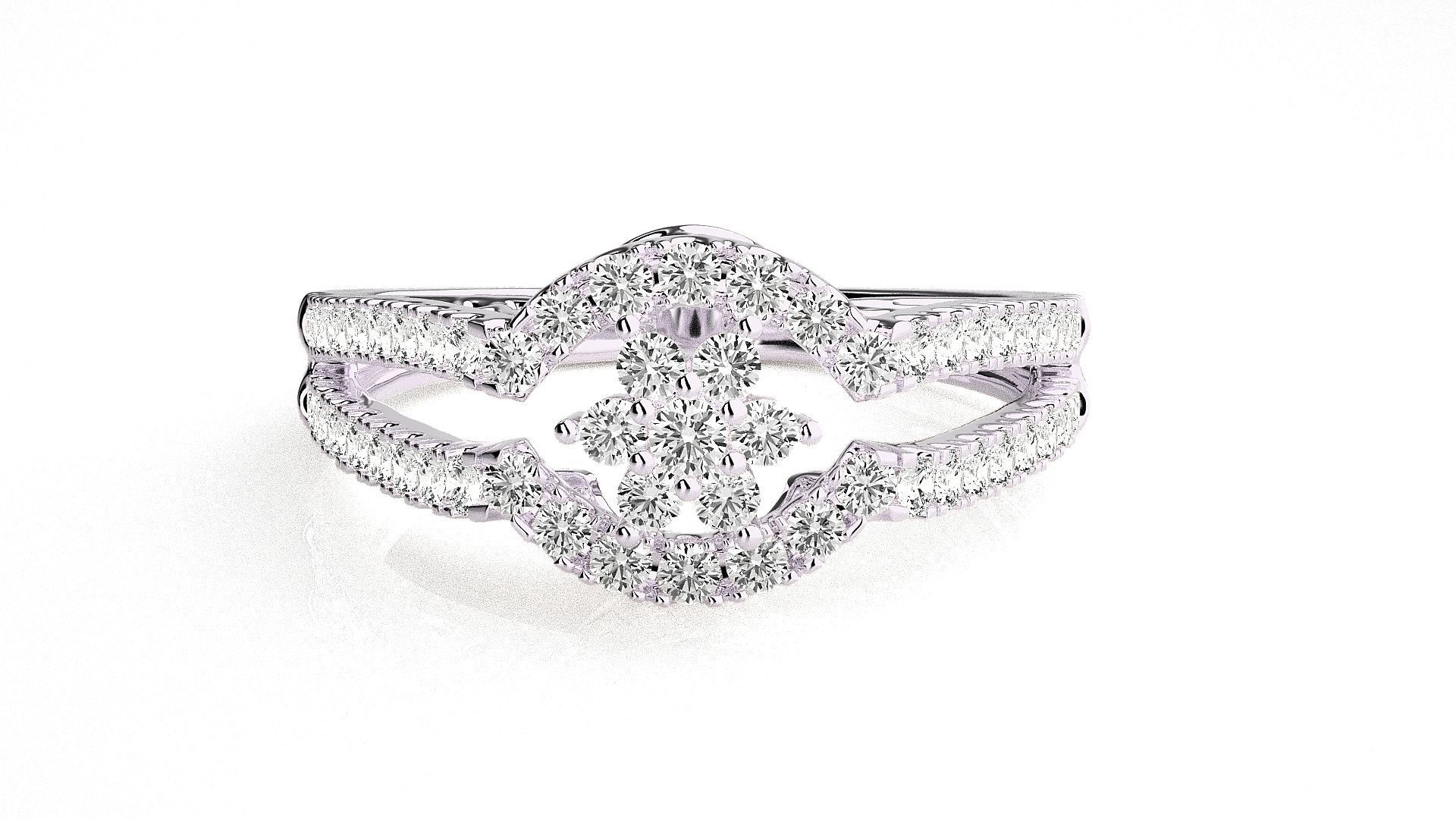  Flower Italian High Jewelry Diamond Cocktail Ring 3dm renders  3D print model_5