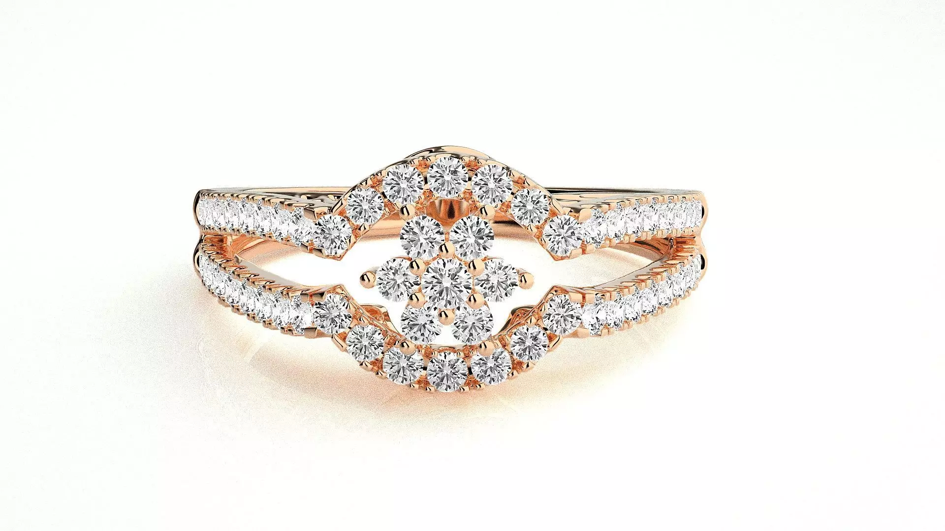  Flower Italian High Jewelry Diamond Cocktail Ring 3dm renders  3D print model_0