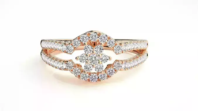  Flower Italian High Jewelry Diamond Cocktail Ring 3dm renders  3D print model