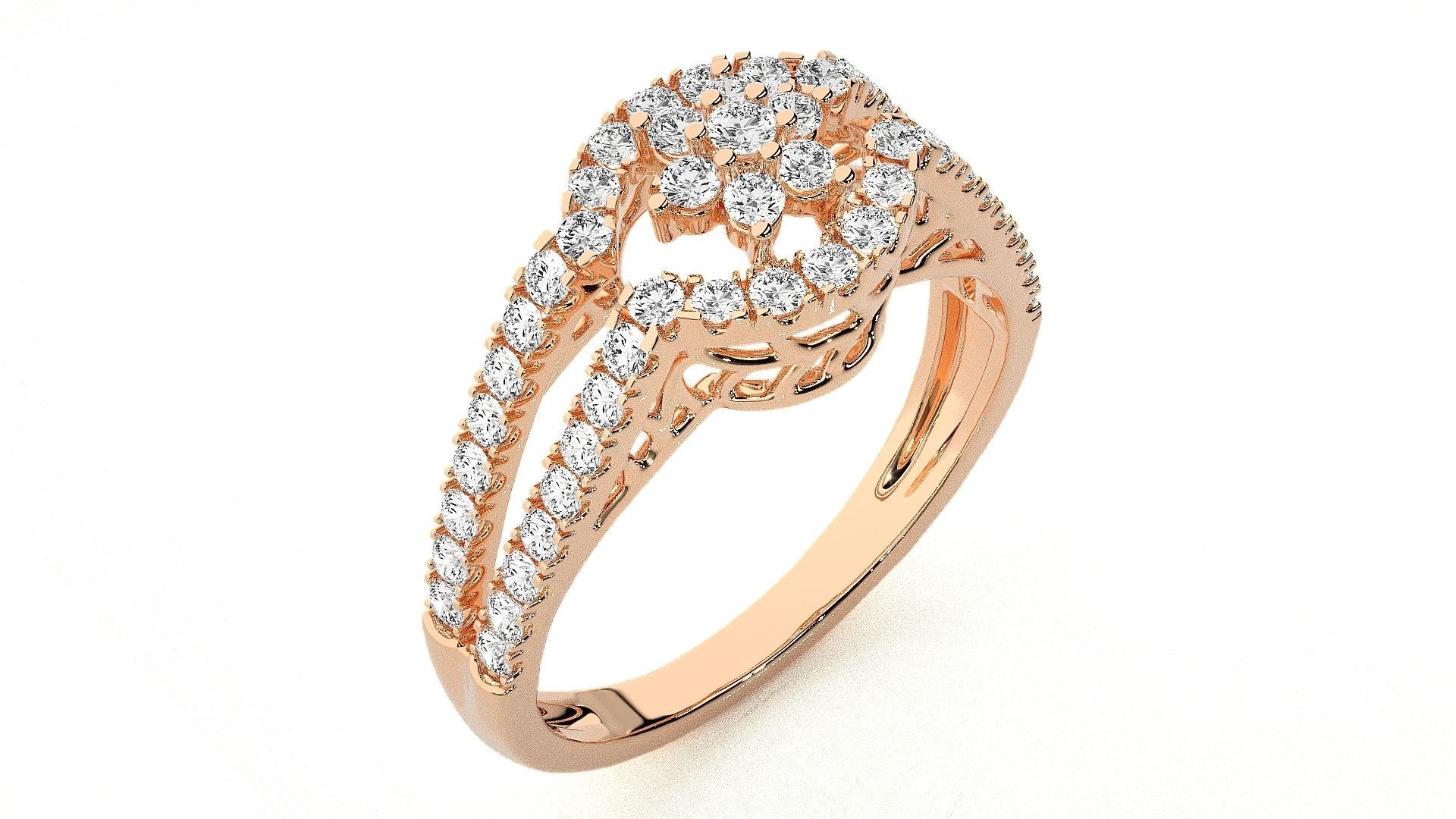  Flower Italian High Jewelry Diamond Cocktail Ring 3dm renders  3D print model_4