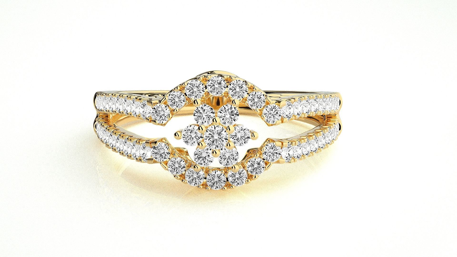  Flower Italian High Jewelry Diamond Cocktail Ring 3dm renders  3D print model_1