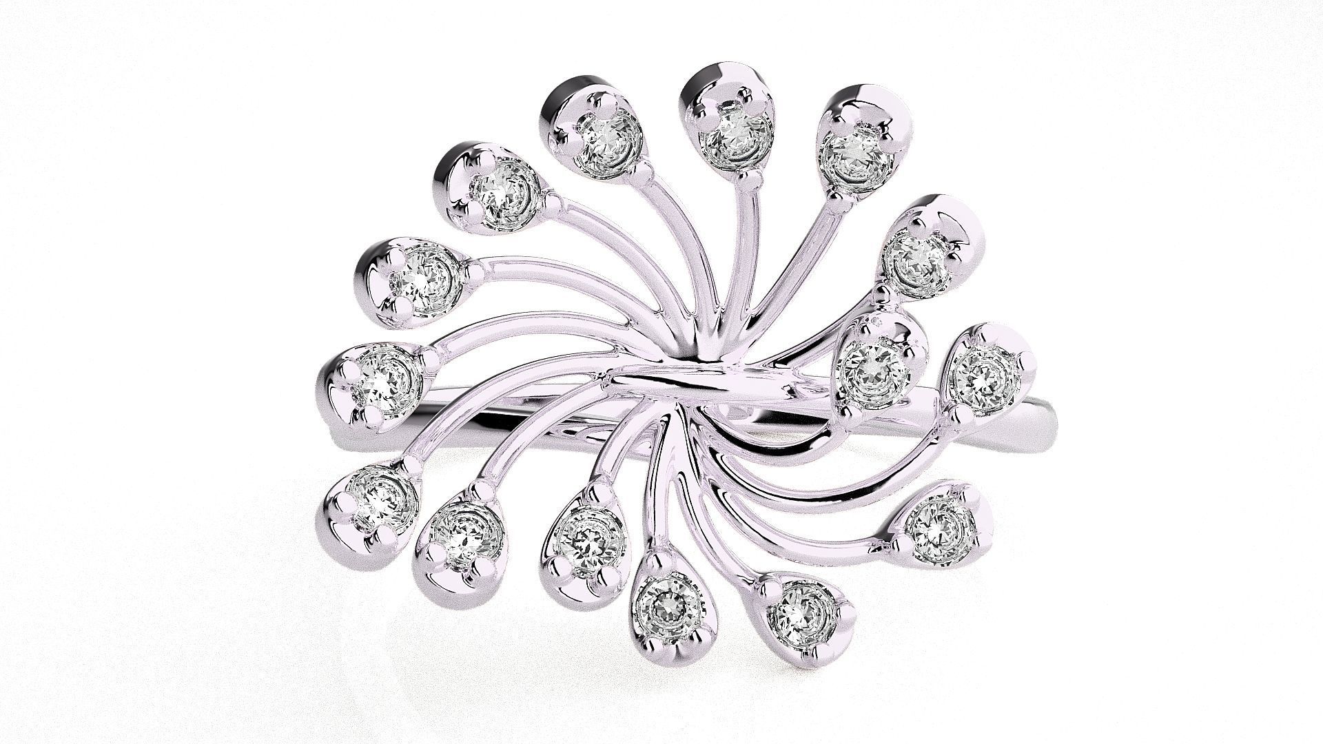  Flower Italian High Jewelry Diamond Cocktail Ring 3dm renders  3D print model_5
