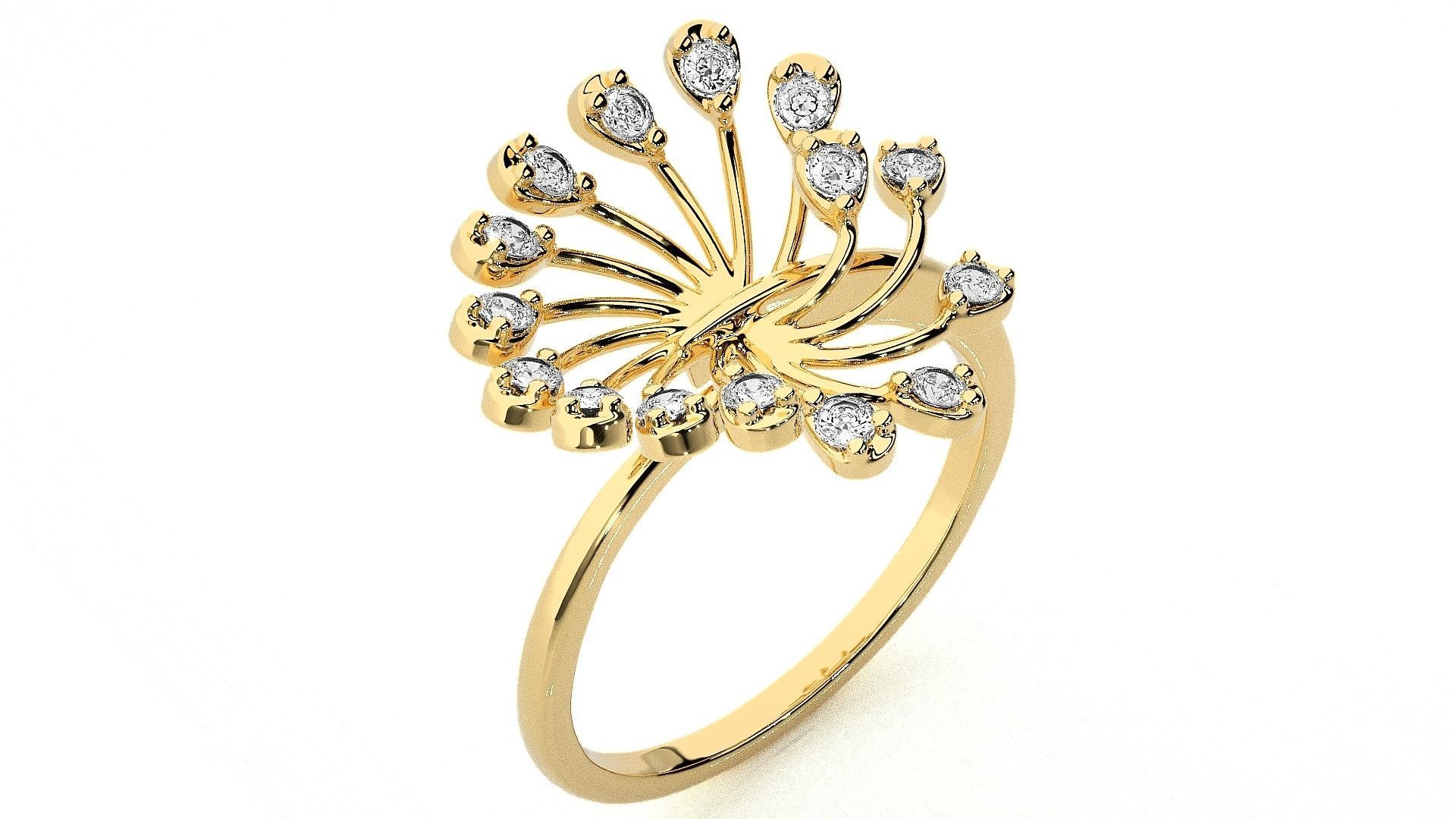  Flower Italian High Jewelry Diamond Cocktail Ring 3dm renders  3D print model_9