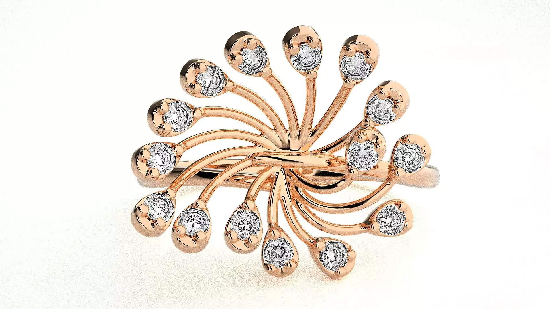  Flower Italian High Jewelry Diamond Cocktail Ring 3dm renders  3D print model_0