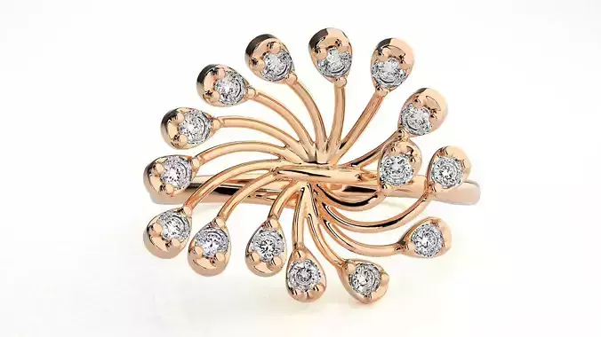  Flower Italian High Jewelry Diamond Cocktail Ring 3dm renders  3D print model