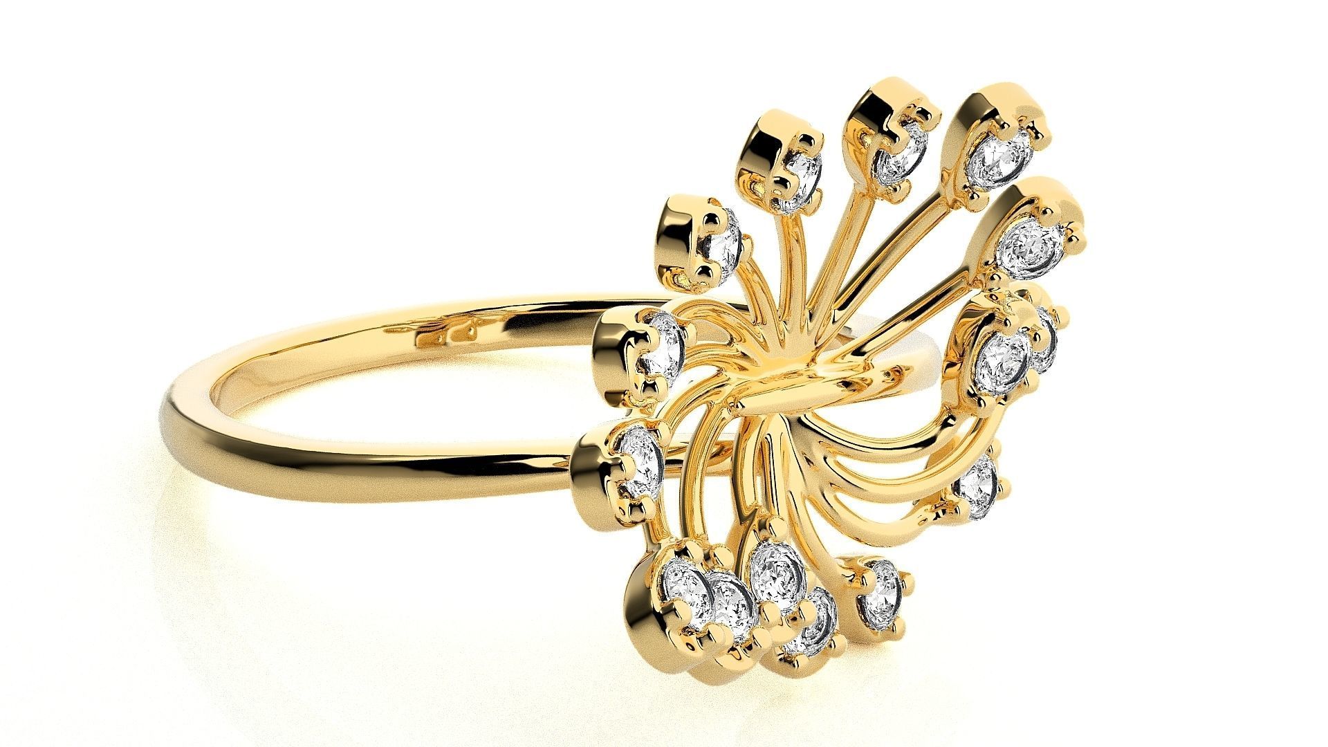  Flower Italian High Jewelry Diamond Cocktail Ring 3dm renders  3D print model_8