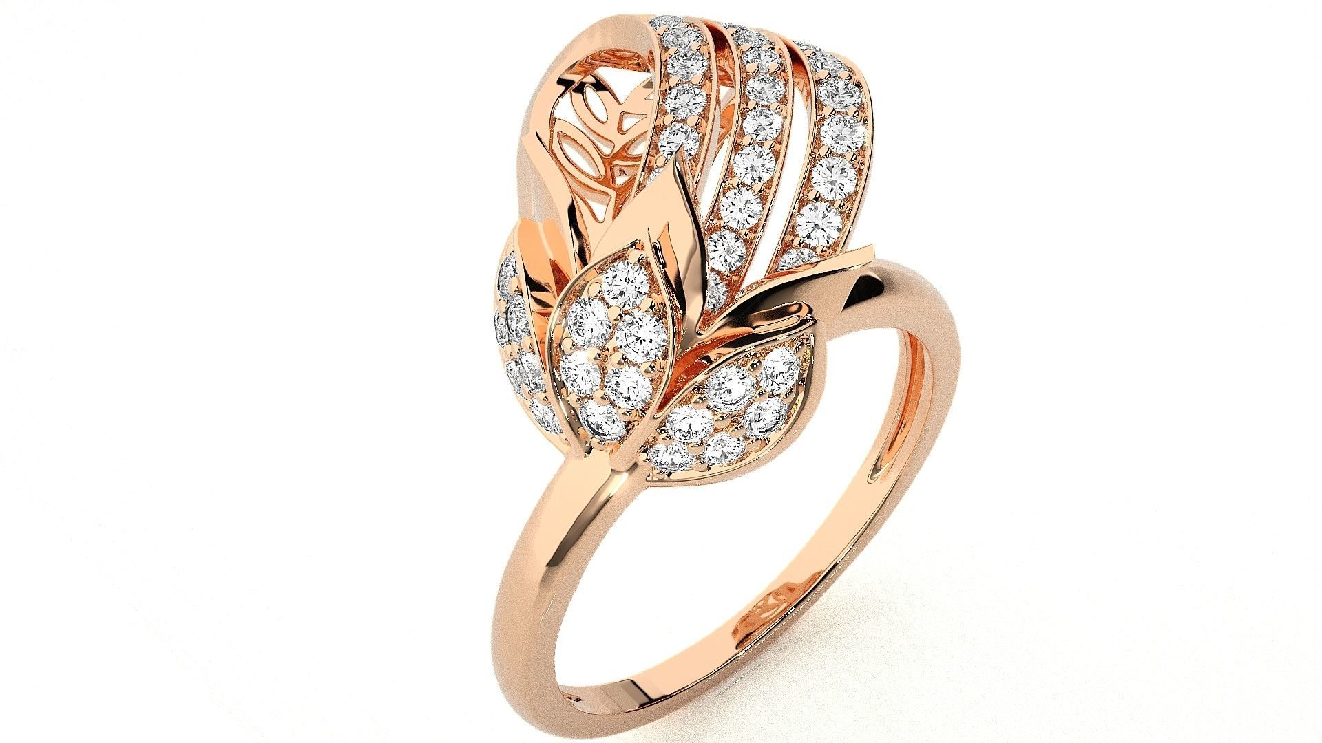  Flower Italian High Jewelry Diamond Cocktail Ring 3dm renders  3D print model_4