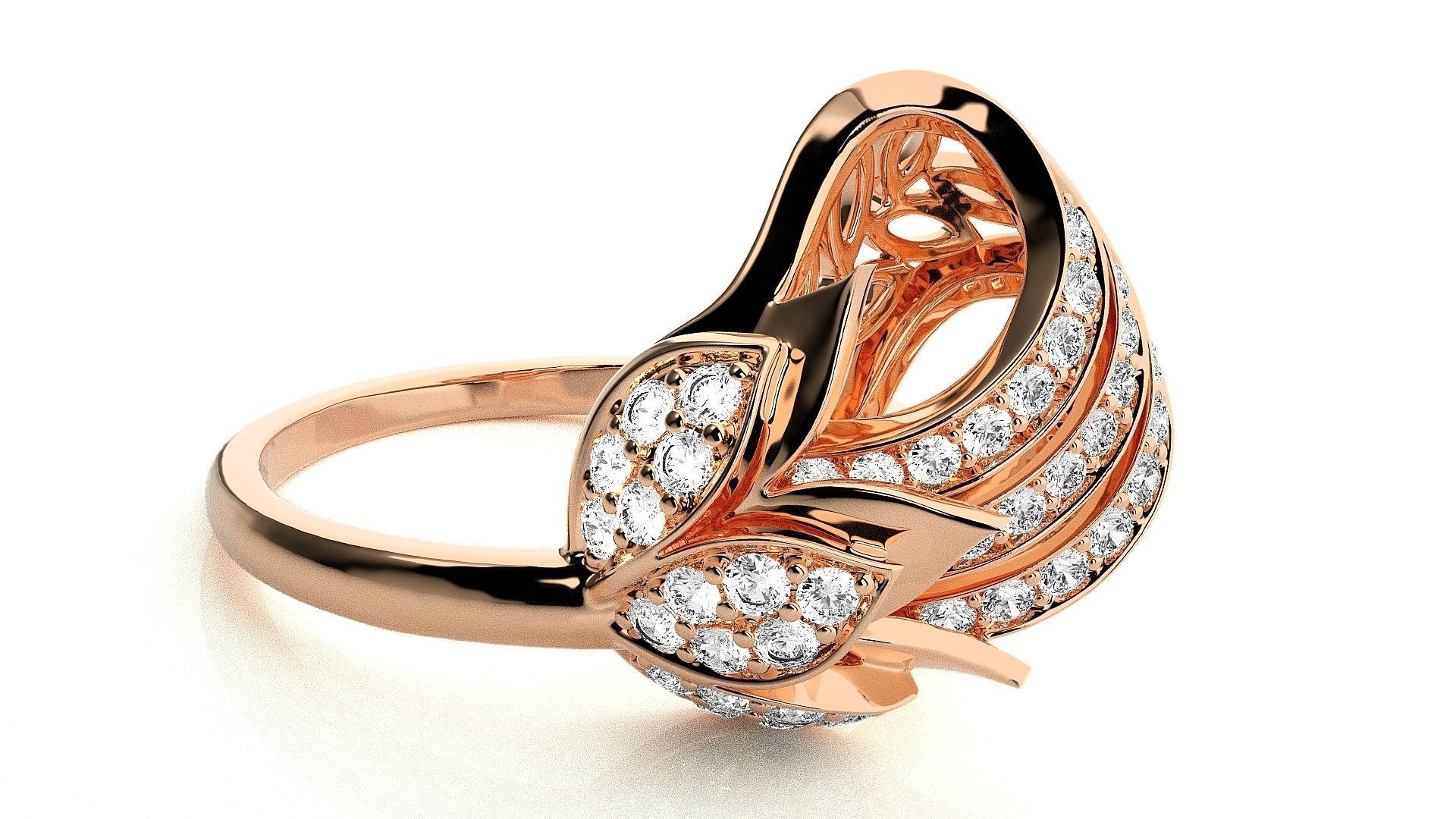  Flower Italian High Jewelry Diamond Cocktail Ring 3dm renders  3D print model_3
