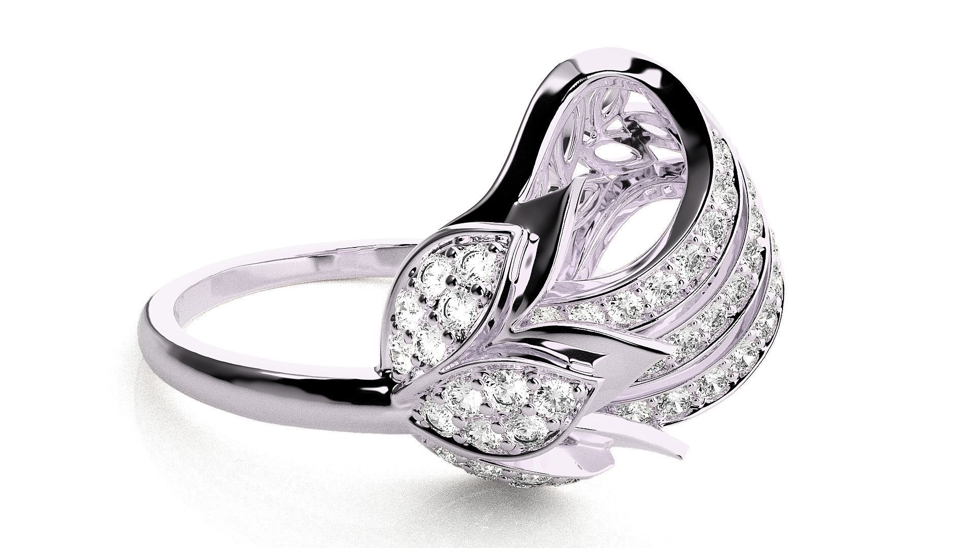  Flower Italian High Jewelry Diamond Cocktail Ring 3dm renders  3D print model_6