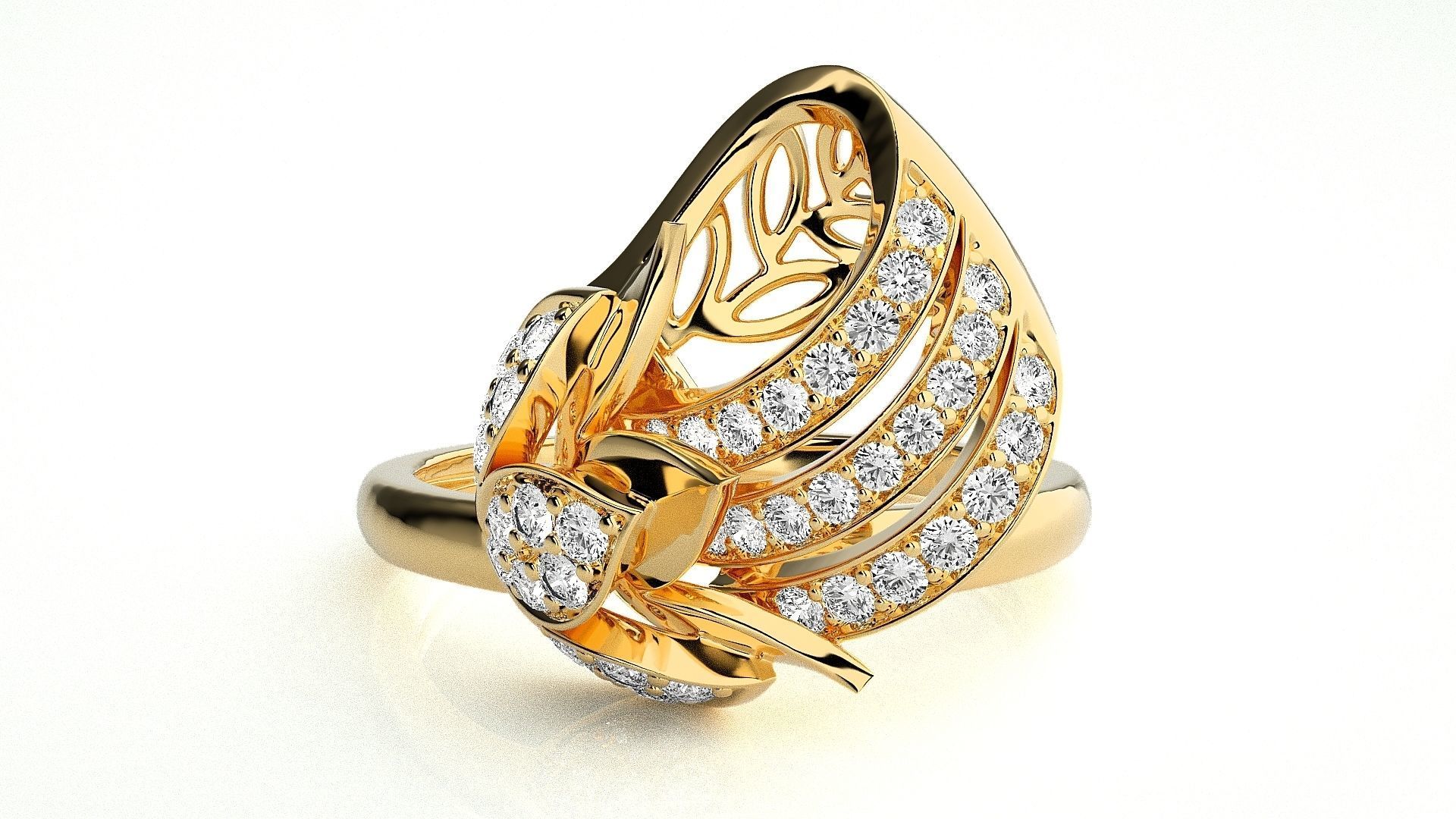  Flower Italian High Jewelry Diamond Cocktail Ring 3dm renders  3D print model_1