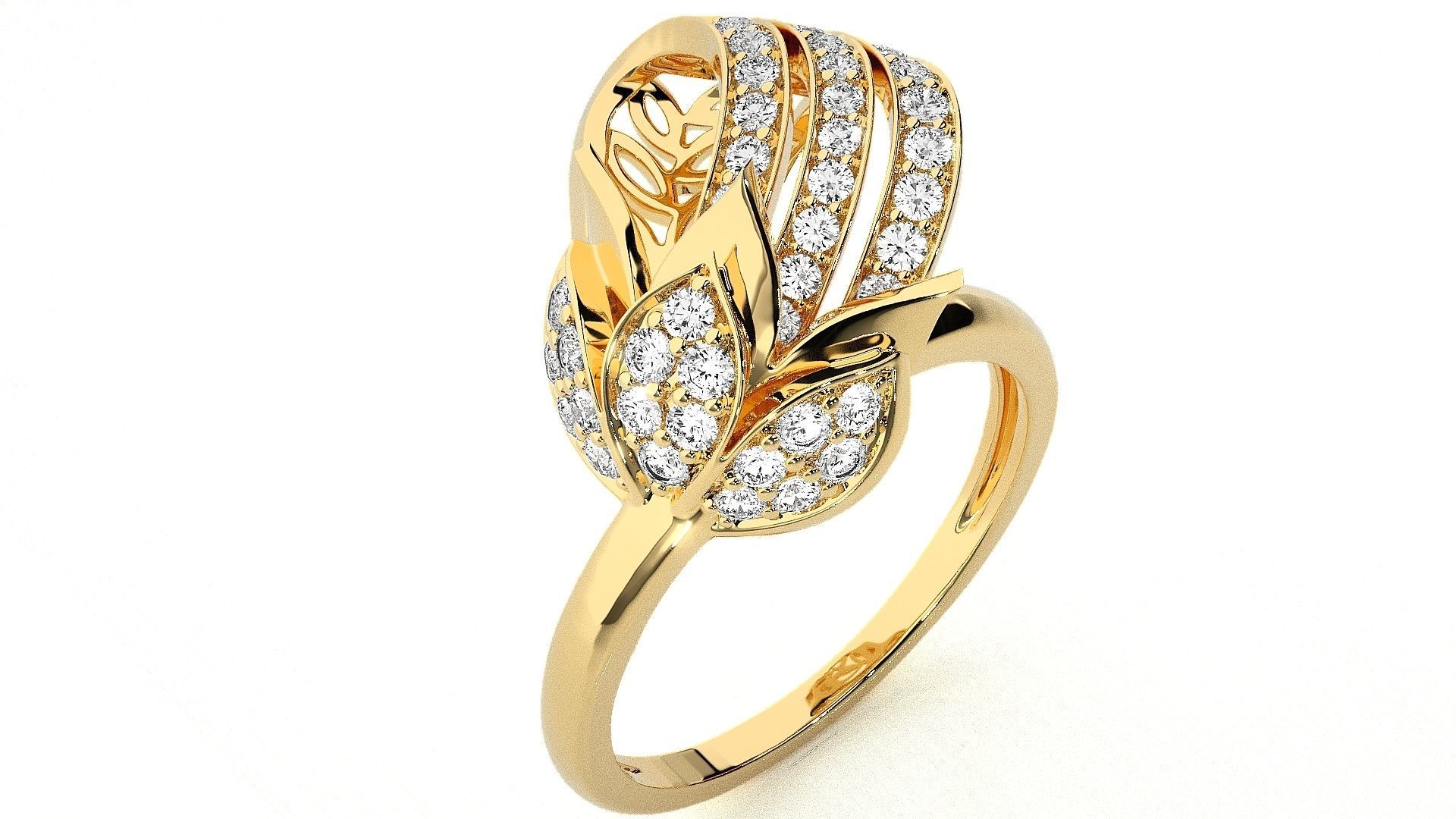  Flower Italian High Jewelry Diamond Cocktail Ring 3dm renders  3D print model_9