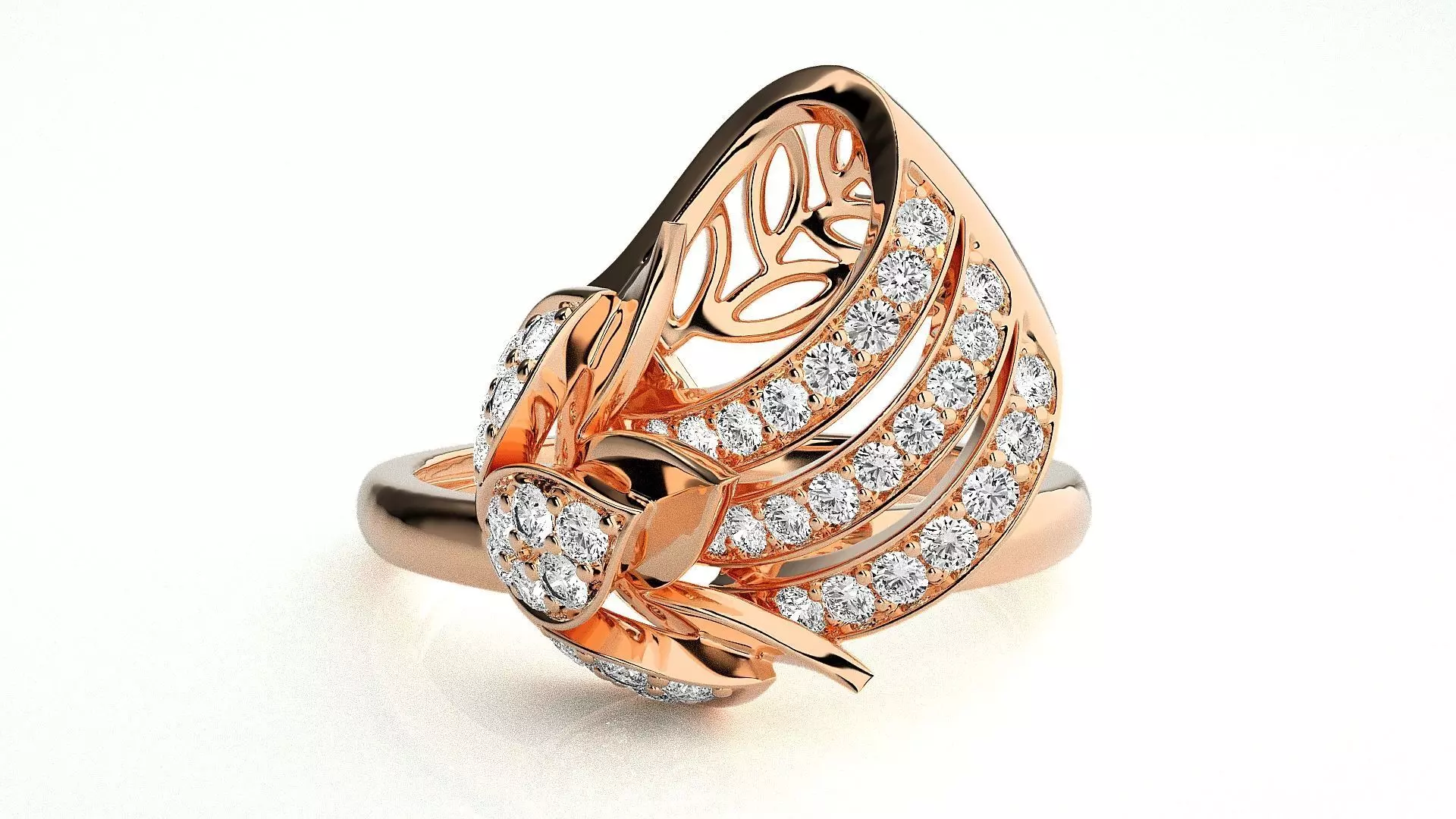  Flower Italian High Jewelry Diamond Cocktail Ring 3dm renders  3D print model_0