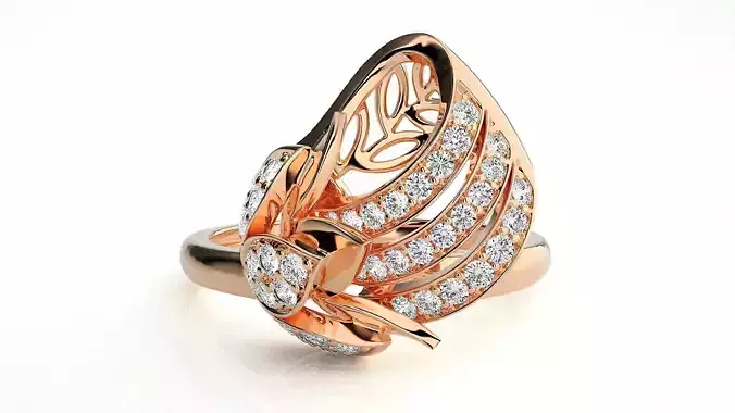  Flower Italian High Jewelry Diamond Cocktail Ring 3dm renders  3D print model