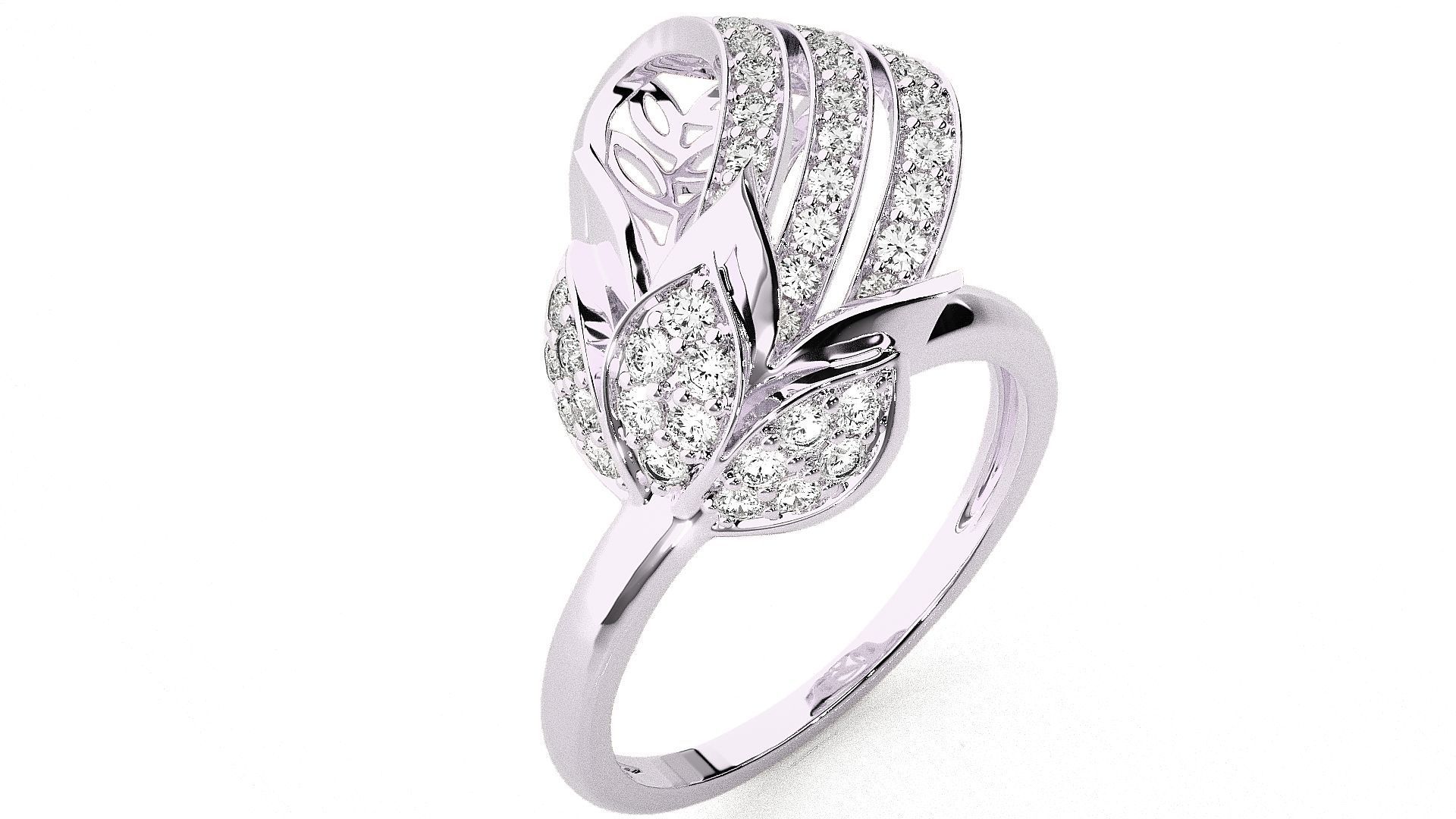  Flower Italian High Jewelry Diamond Cocktail Ring 3dm renders  3D print model_7